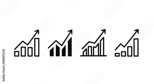 Drawn bar chart graphs showing upward trend and growth over time collection vector