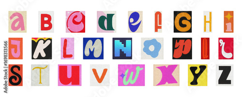 Ransom note style alphabet PNG, colorful cut-out collage letters isolated