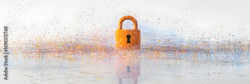 vast sea of shimmering digital data points - a radiant padlock stands as a beacon of cybersecurity and protection wide banner 
