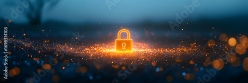 vast sea of shimmering digital data points - a radiant padlock stands as a beacon of cybersecurity and protection wide banner 