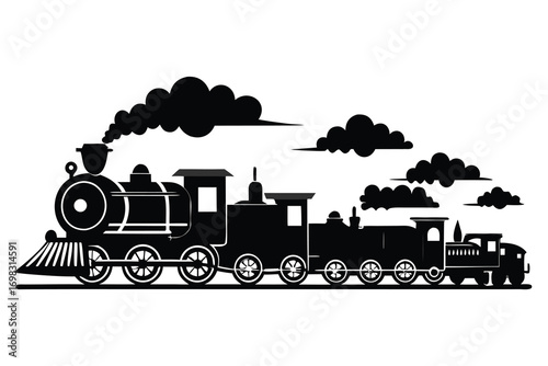 Vintage steam train locomotive black silhouette retro transportation railroad travel journey
