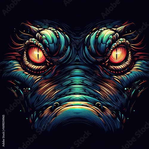 Elegant vector illustration of animal eyes glowing from darkness, with a fierce and intimidating gaze