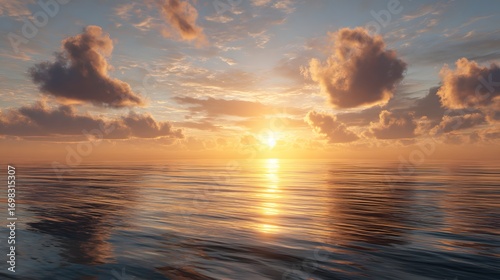 Beautiful ocean sunset wallpaper for desktop background with golden sky and dramatic cloudscape view