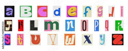 Playful colorful alphabet PNG set, isolated letters for education and design