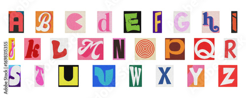 Playful colorful alphabet PNG set, isolated letters for education and design