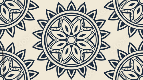 Elegant seamless pattern of ornamental leaf medallions in a classic luxury seal style for branding and packaging