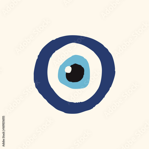 Blue evil eye symbol. Protection amulet and spiritual concept. Flat vector illustration. Amulet symbols in Turkish, Greek, and Middle Eastern style talismans for protection 