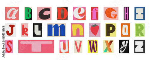 Colorful cut-out alphabet letters set, PNG isolated collage typography