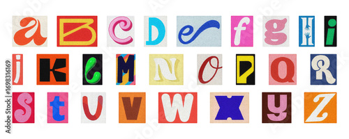 Colorful cut-out alphabet letters set, PNG isolated collage typography