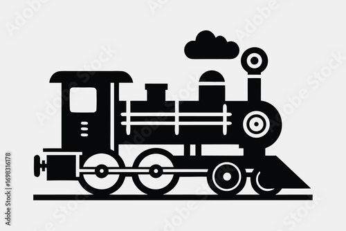 Classic black steam train locomotive icon illustration railroad transportation journey travel