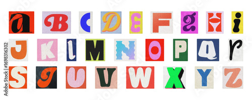 Colorful cut-out alphabet letters set, PNG isolated collage typography