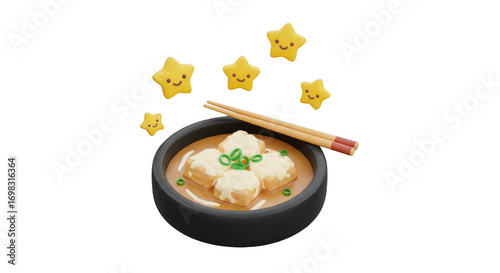 Delicious Japanese Miso Soup with Tofu and Chopsticks garnished with green onions.