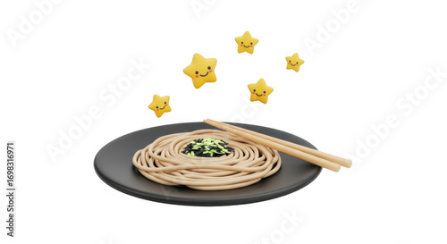 Delicious Soba Noodles with Star-Shaped Garnishes and Chopsticks.