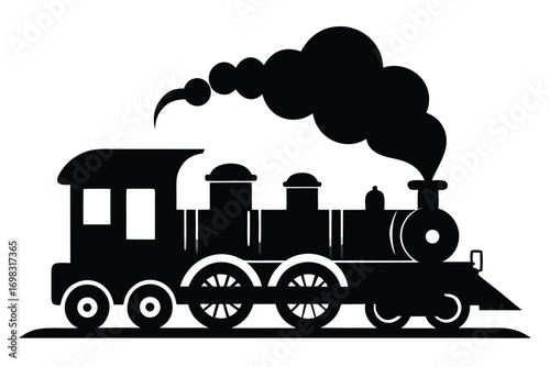 Classic steam train locomotive black silhouette illustration railroad transportation vintage travel journey retro engine
