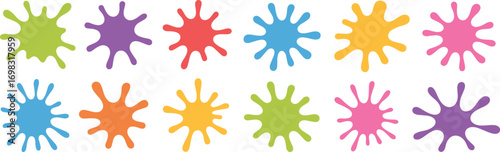 Colorful paint splashes, bright ink stains, creative splatter shapes, vector blot design, artistic liquid drops, decorative splash elements, abstract pattern