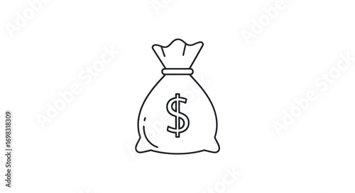 Simple Line Art Icon of a Money Bag with Dollar Sign.