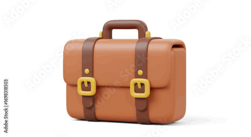 Vintage Brown Leather Briefcase with Gold Hardware.