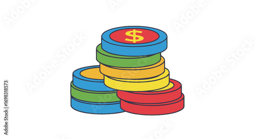Colorful Stack of Play Money Coins.