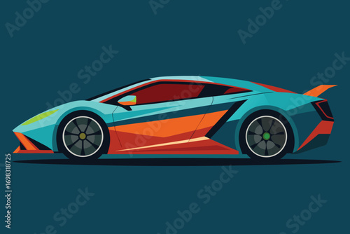 Sleek modern sports car design teal orange red
