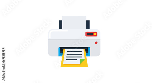 Modern White Printer Printing Document with Paper Output.