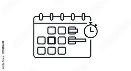 Calendar with Stopwatch Icon for Deadline and Schedule Management.