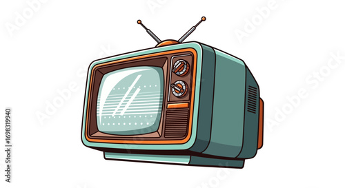 A retro-style television with rabbit ear antenna, rendered in a cartoonish, vector art style.