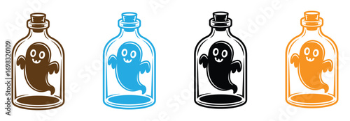 Whimsical ghosts captured in charming corked bottles, offering playful Halloween and spooky celebration visuals in vibrant color palettes
