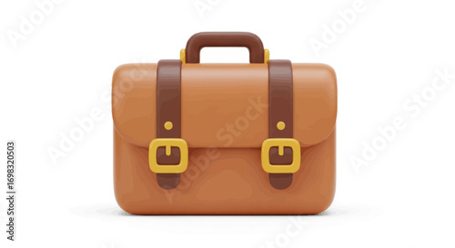 Classic brown business briefcase with two straps, gold buckles, and a top handle, presented as a 3D icon.