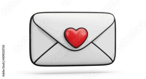 White Envelope with Red Heart Emblem, Sealed with Love.