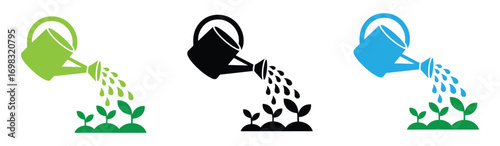 Watering can icon pouring water onto a plant on a clean minimal background