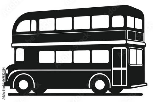 Classic double decker bus black and white illustration transportation icon