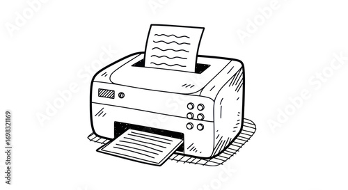 Hand-drawn Printer Printing Document Illustration.