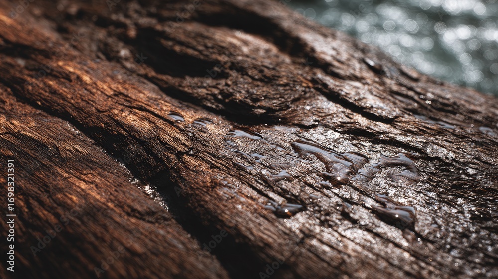 Close-up of textured, weathered wood with sunlight highlighting detailed grooves and surface variations. Close-up of textured, weathered wood with sunlight highlighting detailed grooves and surface variations.