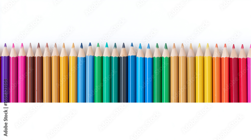 Obraz premium Colorful pencils aligned on white background