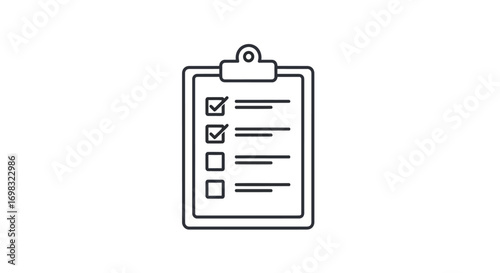 Clipboard with checklist and checkboxes, indicating tasks completed and pending.