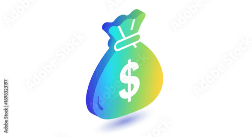 Colorful Isometric Illustration of a Money Bag.