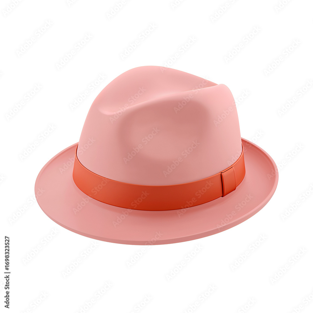 Fototapeta premium Pastel pink fedora with tangerine ribbon gracefully posed on a transparent setting