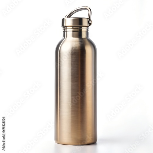 Brushed Gold Water Bottle on White Background stainless
