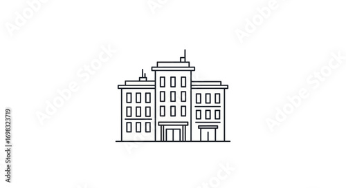 Stylized Line Art Illustration of a Multi-Story Building Facade.