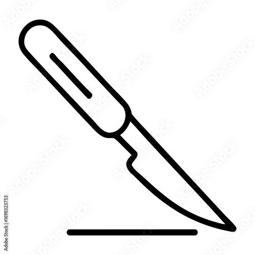 Illustration of a scalpel with a handle and blade resting on a horizontal line shape