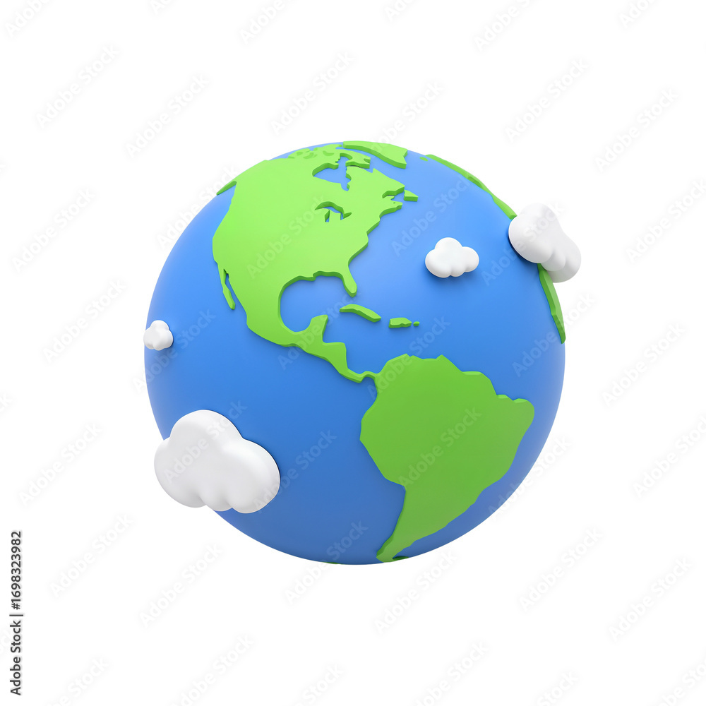 Fototapeta premium 3D Earth globe amidst fluffy white clouds symbolizing global climate changes and weather patterns