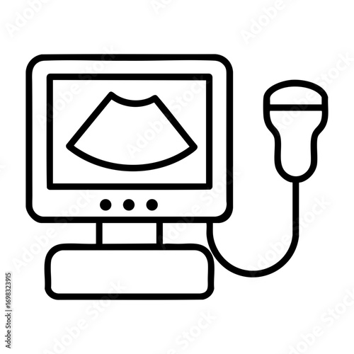 Illustration of an ultrasound machine with a screen displaying an image and probe