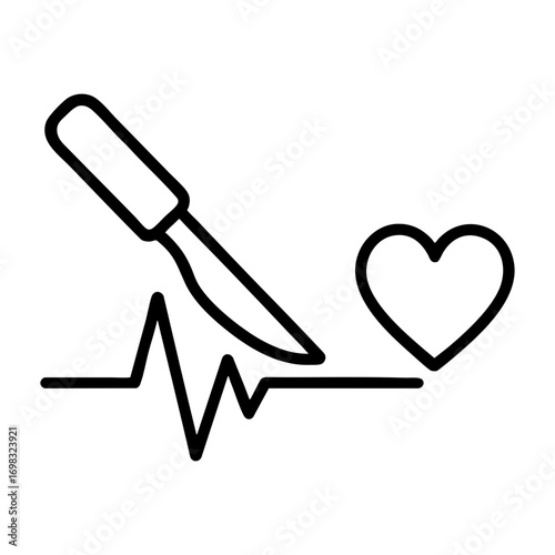 A stylized image showing a scalpel cutting through a heartbeat line towards a heart