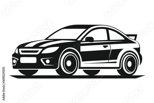 Black and white sport coupe car illustration side view