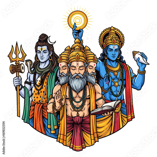 Vector illustration of Hindu god Trimurti