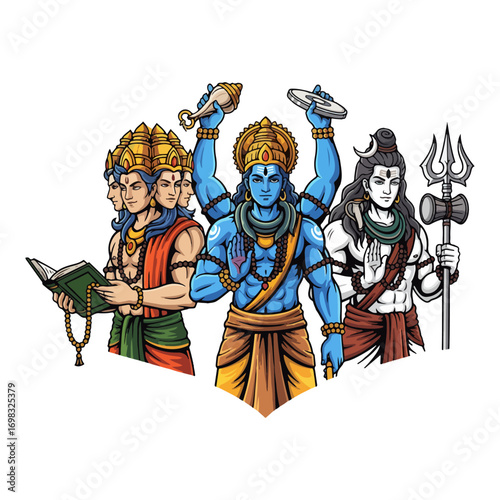 Vector illustration of Hindu god Trimurti