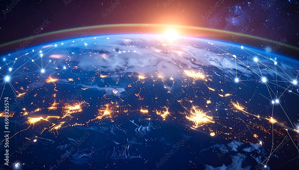 Obraz premium Earth at night, network connections