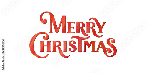 Elegant Merry Christmas lettering in red color with swirl elements. Great for Christmas greeting cards, seasonal invitations, posters, social media banners. Transparent background in vector file.