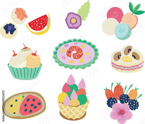 Traditional Thai Dessert Collection Flat Illustration
