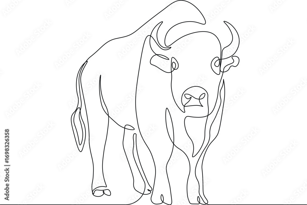 Obraz premium Wild Bison in Continuous Line Art. Minimalist Animal Sketch